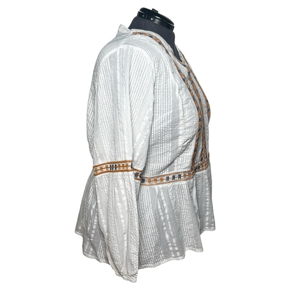 Lane Bryant White Long Sleeve Embroidered Boho Blouse Top (Size 24W) - Picture 4 of 6